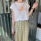 Short-sleeve Print T-shirt / Plaid Harem Pants