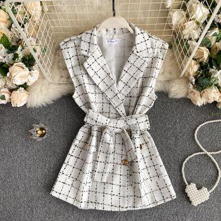 Notch Lapel Plaid Vest Top