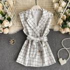 Notch Lapel Plaid Vest Top