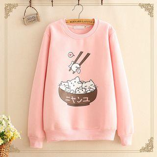 Cats Print Fleece-lined Sweatshirt