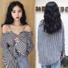 Two-way Cold-shoulder Striped Shirt As Shown In Figure - One Size
