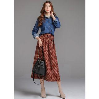 Tab-sleeve Slim-fit Denim Shirt