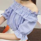 Pinstriped Off Shoulder Elbow-sleeve Blouse As Shown In Figure - One Size