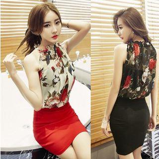 Floral Print Halter Bodycon Dress
