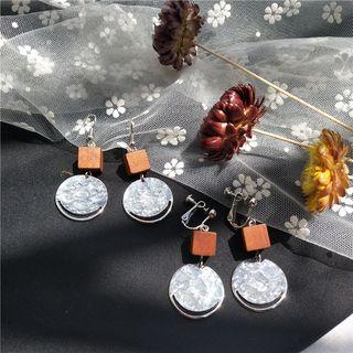 Cubic & Disc Dangle Clip-on Earrings