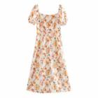 Square-neck Floral Midi A-line Dress