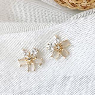 Cat Eyes Flower Stud Earring As Shown In Figure - One Size