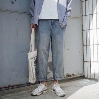 Back Pocket Straight-cut Washed Jeans