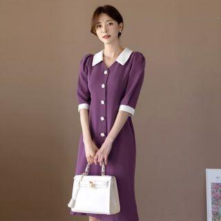 Contrast-trim Coatdress