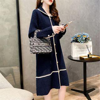 Contrast Trim Collared Midi A-line Dress
