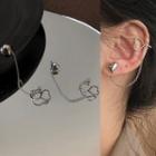 Heart Chain Earring And Chain Ear Cuff Silver - 1330a#