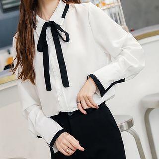Tie Neck Contrast Trim Shirt