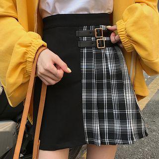 Panel Plaid High-waist Mini Skirt