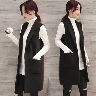 Plain Lapel Long Vest