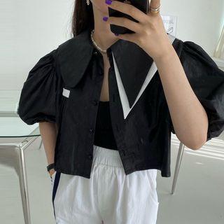 Puff-sleeve Layered Collared Shirt