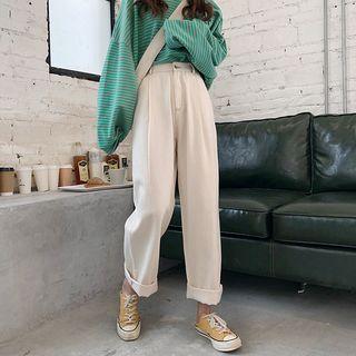 High-waist Plain Roll Up Pants