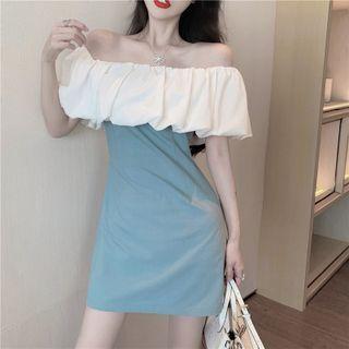 Off-shoulder Shirred Panel Mini A-line Dress