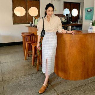 Plaid Tweed H-line Long Skirt