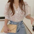 Floral Lace Trim Puff-sleeve Top