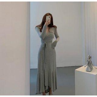 Long-sleeve Midi Mermaid Dress Gray - One Size