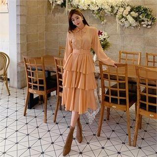 Belted Tiered Long Shirtwaist Dress