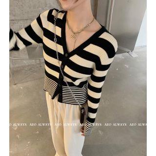 Striped V-neck Top Stripe - One Size