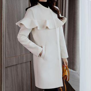 Ruffle Trim Snap-button Coat