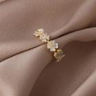 Flower Rhinestone Shell Open Ring Gold - One Size