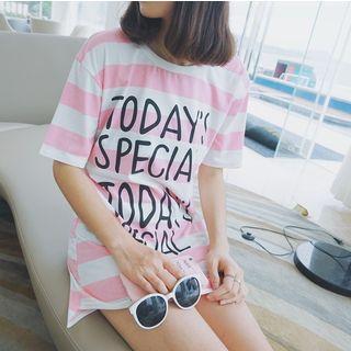Striped & Lettering Short Sleeve T-shirt