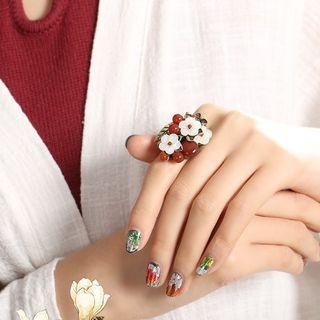 Retro Agate Flower Open Ring Red - One Size