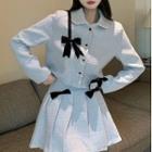 Faux Pearl Trim Bow Button-up Jacket / A-line Skirt