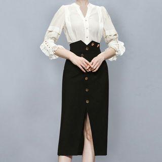 Set: Striped Shirt + Midi A-line Skirt