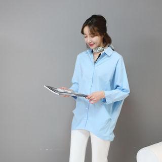Dolman-sleeve Asymmetric-hem Shirt