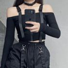 Buckled Shoulder Strap Cropped Zip Top