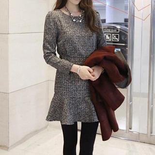 Long-sleeve Pleated-hem Dress