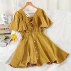 Short-sleeve Button Up Mini A-line Dress
