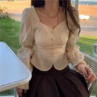 Puff-sleeve Plain Blouse / Plain Midi Skirt