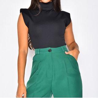 Mock-neck Sleeveless Ruffle Trim Crop Top