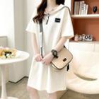 Elbow-sleeve Half-zip Mini T-shirt Dress