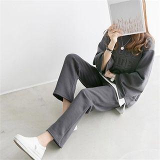 Letter-embossed Sweatshirt & Sweatpants Set