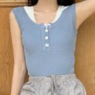 Mock Two-piece Buttoned Tank Top