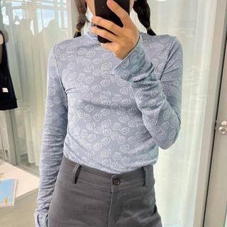Long-sleeve High-neck Print Top