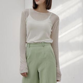 Round-neck Sheer Ribbed T-shirt