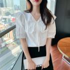 Short-sleeve Eyelet Lace Collar Tie-front Top
