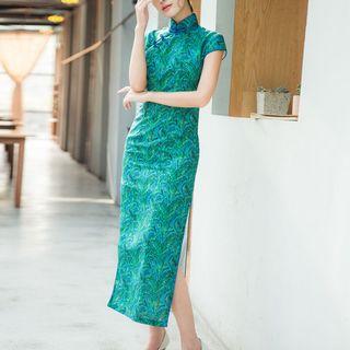 Patterned Cap-sleeve Cheongsam