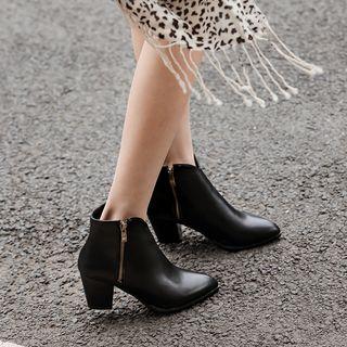 Chunky Heel Zip Up Ankle Boots