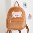 Bear Embroidered Faux Fur Backpack