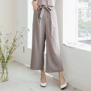 Tie-waist Wide Leg Cropped Pants