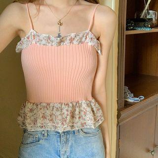 Floral Panel Cropped Knit Camisole Top