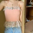Floral Panel Cropped Knit Camisole Top
